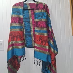 Pashmina Pink and Blue Patterned Shawl